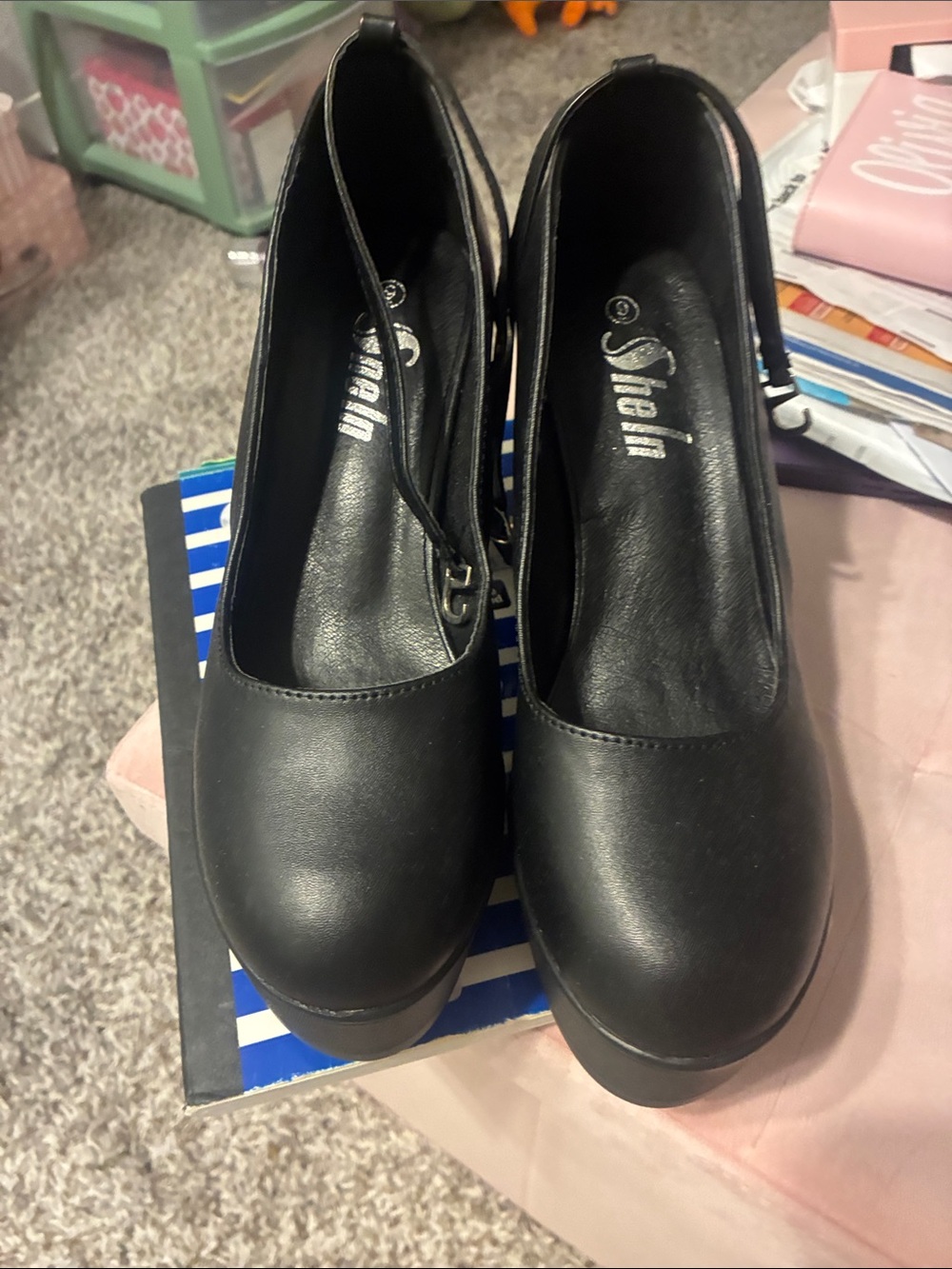 SHEIN Black Platform Mary Jane Heels with Ankle Strap